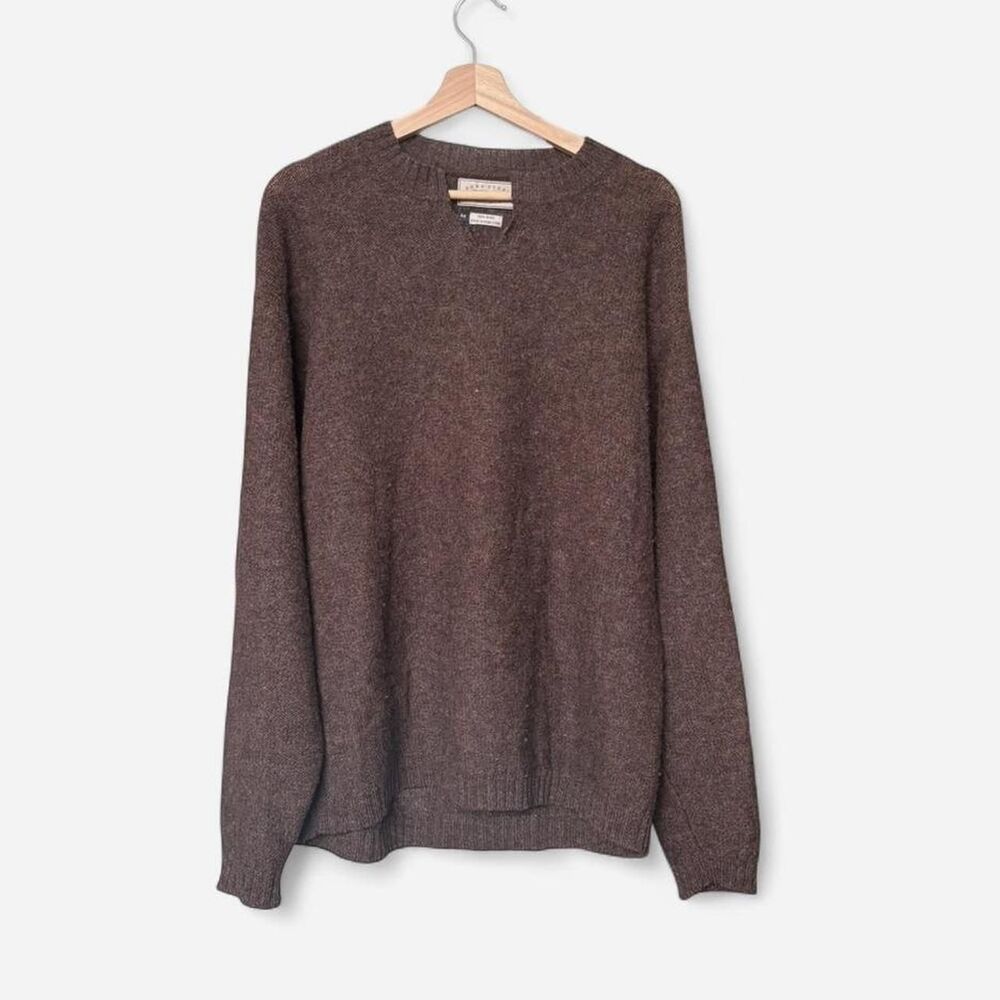 Vintage Pure Stuff 100% wool brown distressed sweater elbow holes neck slit